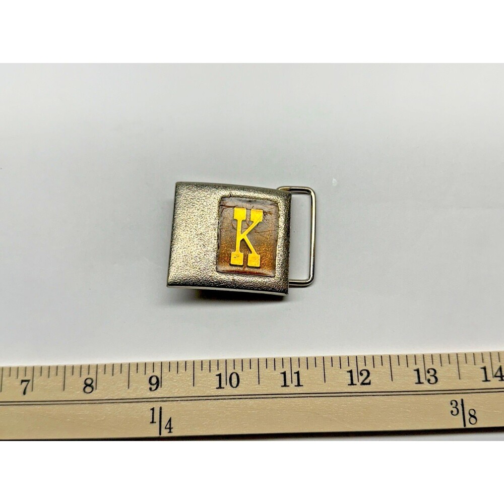 Lee Jeans Belt Buckle 70s Western Cowboy Monogram K Orange Enamel Vintage